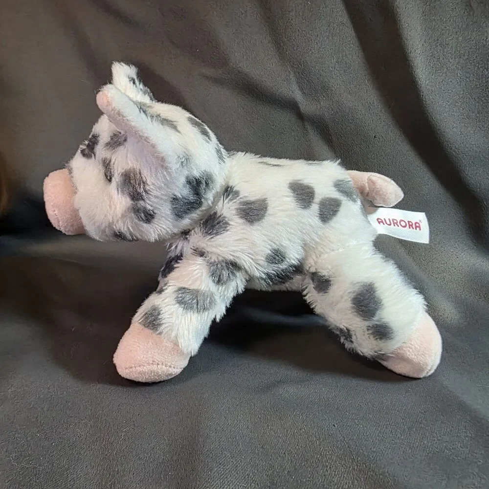Aurora Mini Flopsies PIG 8in White with Gray Spots Plush Pink Snout Ears Hooves